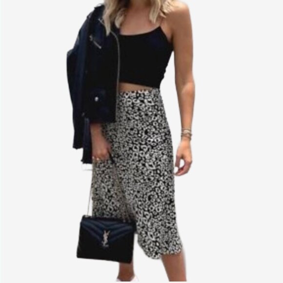Lovers + Friends Monochrome Asymmetrical see you soon leopard Midi Skirt XS - Picture 13 of 13